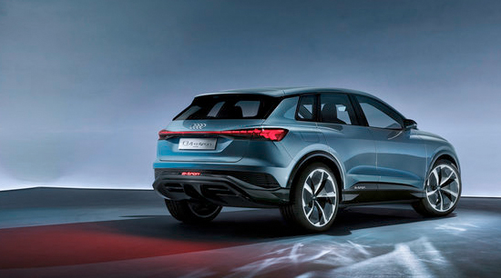 Audi q4 e tron all electric SUV side and rear view