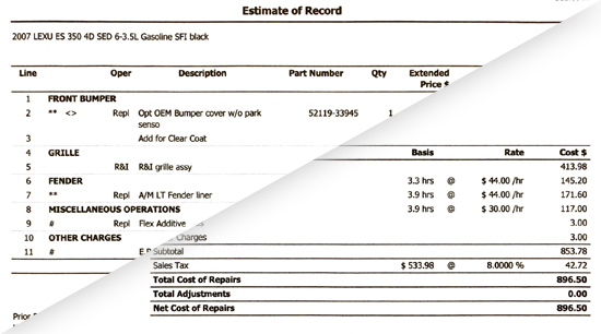 Car accident repairs and estimates from insurance claim