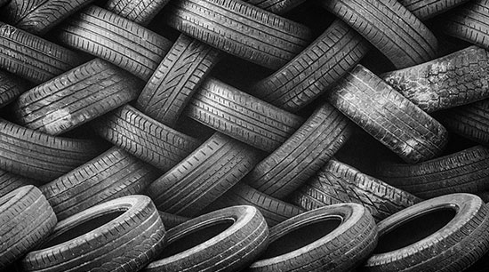 Old used and unsafe tires with worn tread